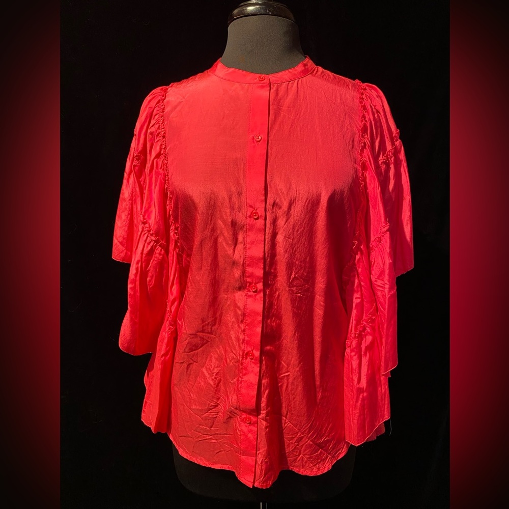 Silk Flutter Sleeve Blouse, 7 for All Mankind, Size XL